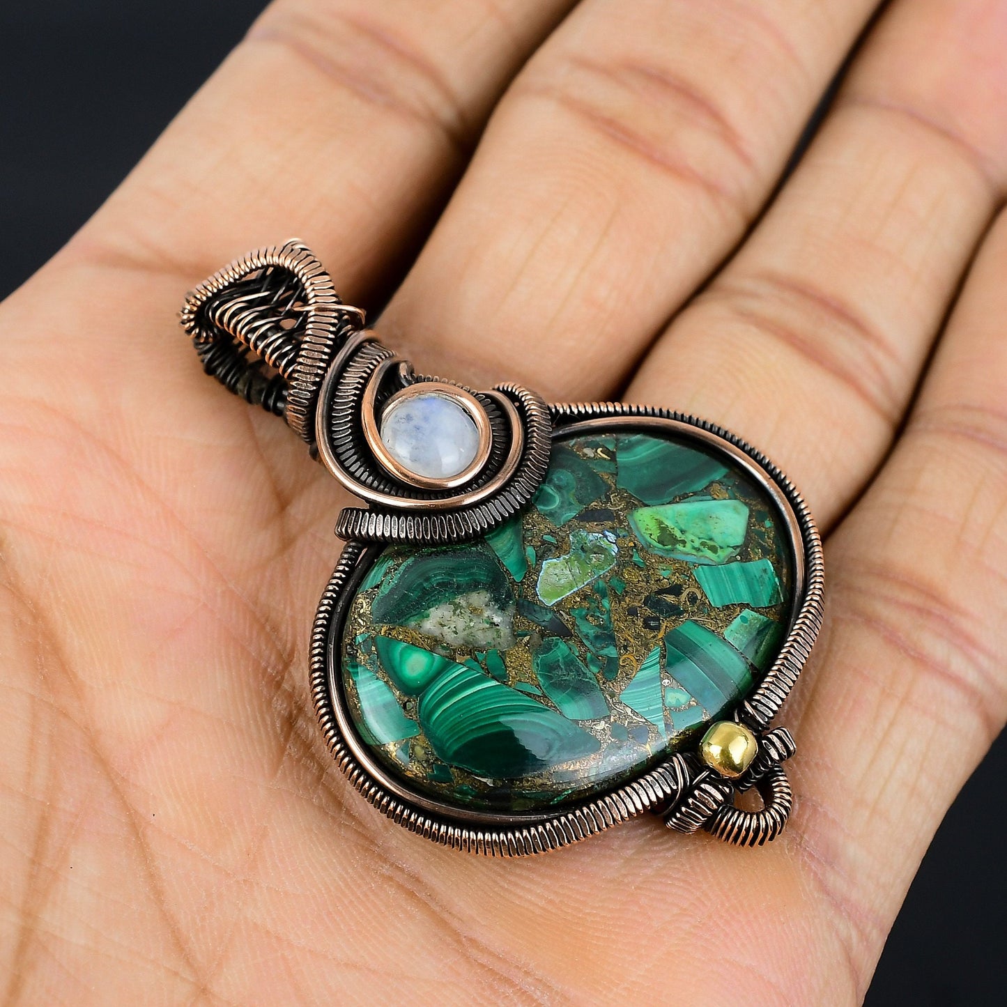 Green Malachite & Moonstone Gemstone Pendant