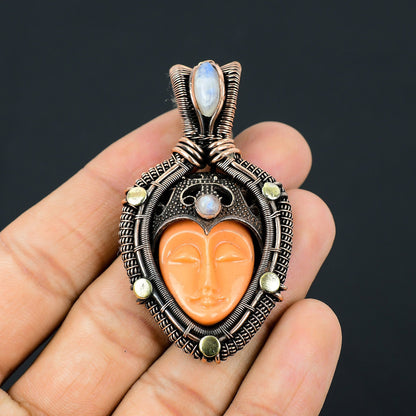 Orange Bone Face Gemstone Pendant