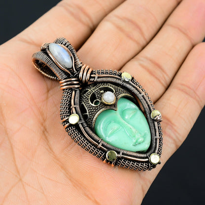 Green Carved Bone Gemstone Pendant
