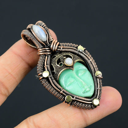 Green Carved Bone Gemstone Pendant
