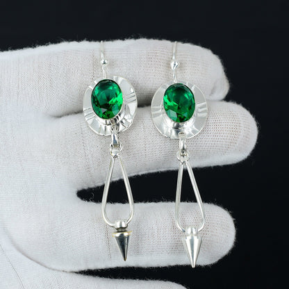 Green Tourmaline Oval Sterling Silver Earrings