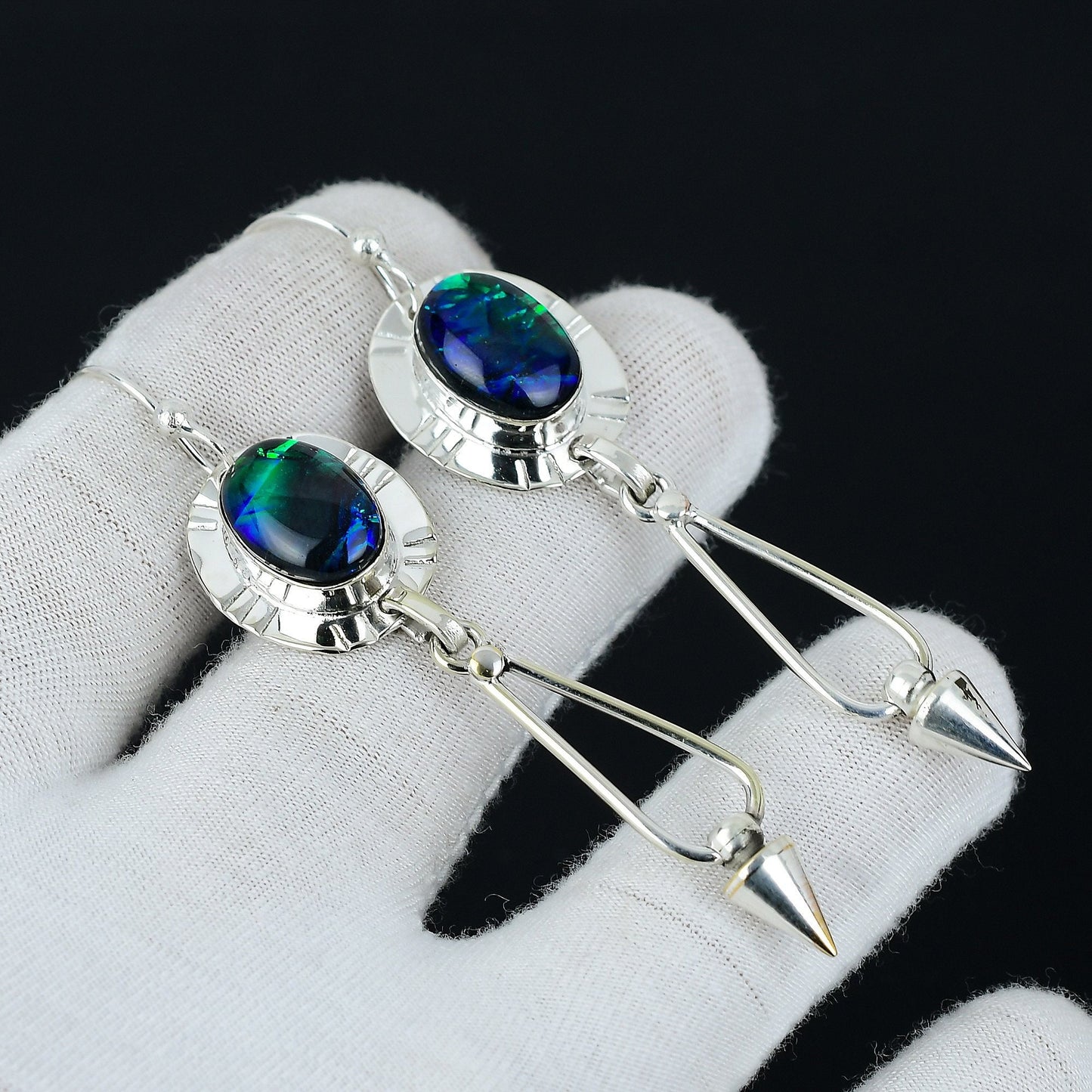 Blue Opal Gemstone Sterling Silver Earring
