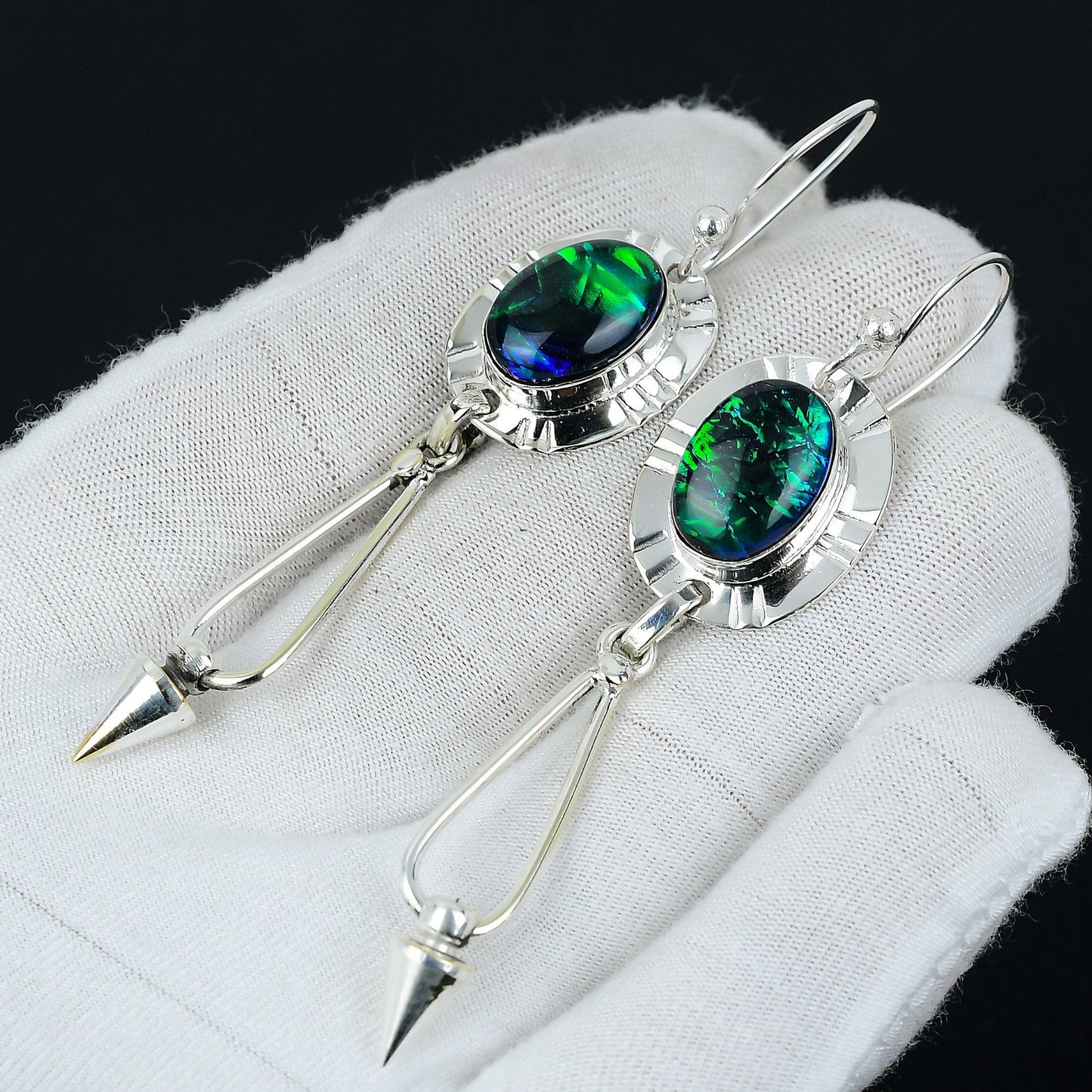 Blue Opal Gemstone Sterling Silver Earring