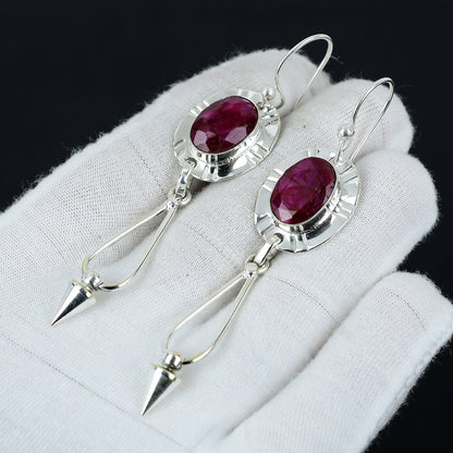 Kashmir Ruby Oval Silver Earrings