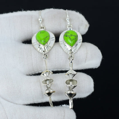 Green Copper Turquoise Pear Earrings