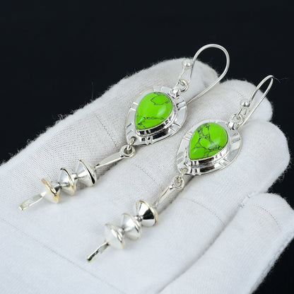 Green Copper Turquoise Pear Earrings