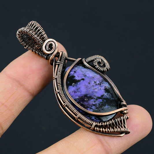 Purple Charoite Gemstone Copper Pendant