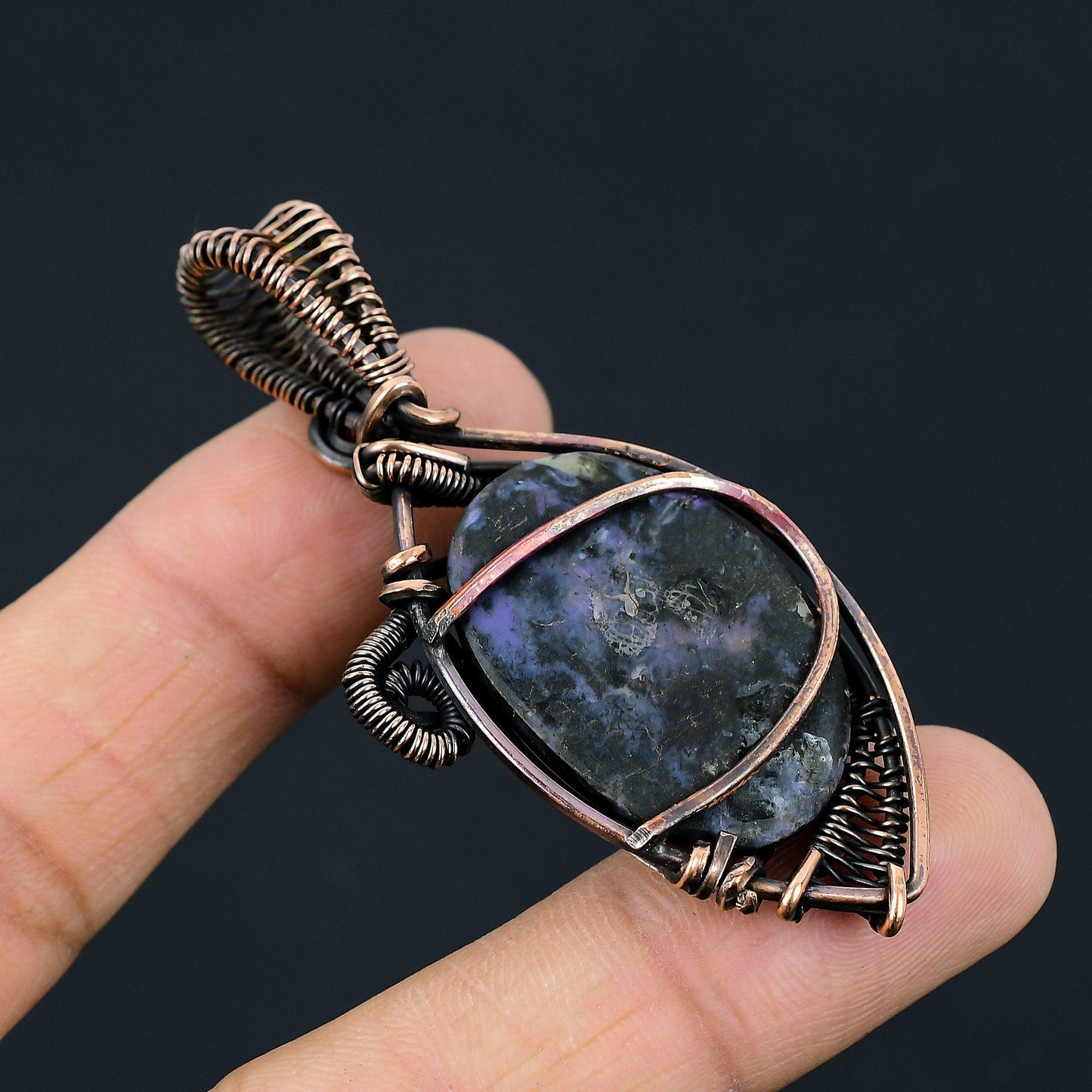 Purple Charoite Gemstone Copper Pendant