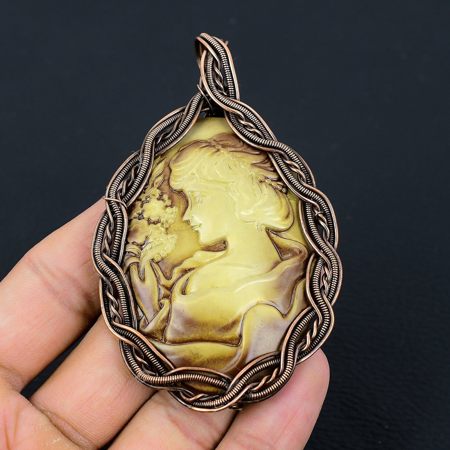 Copper Cameo Gemstone Pendant