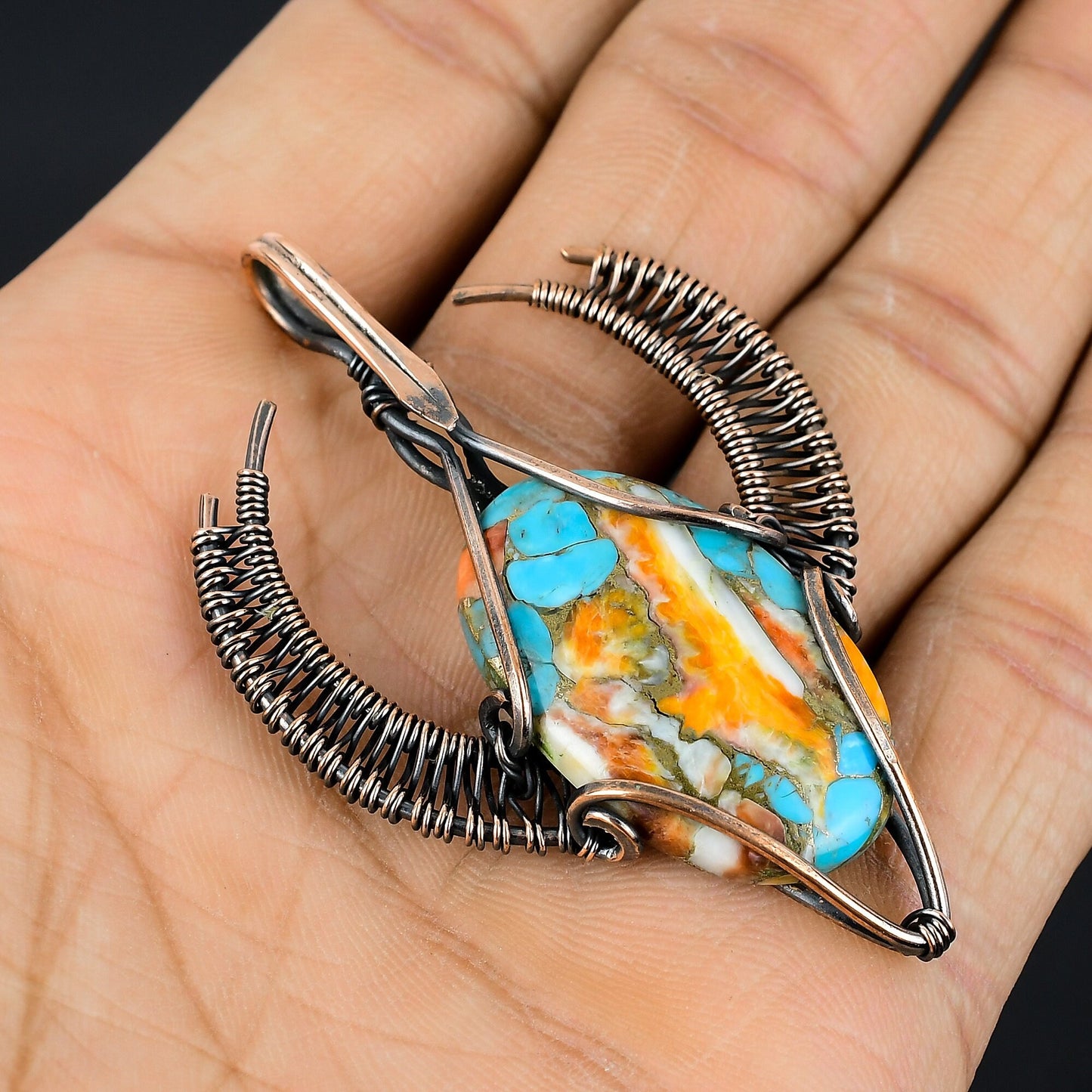 Orange Spiny Oyster Gemstone Pendant