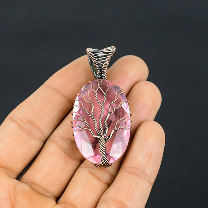 Pink Kunzite Gemstone Tree of Life Pendant