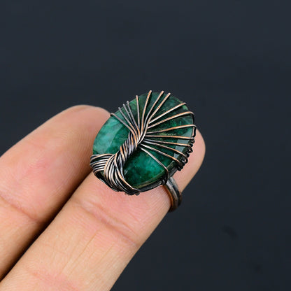 Green Emerald Gemstone Wire Wrapped Ring