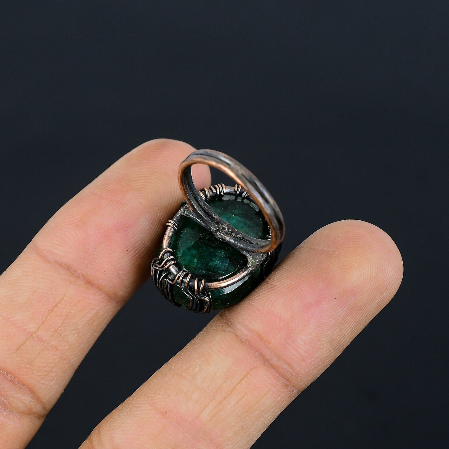 Green Emerald Gemstone Wire Wrapped Ring