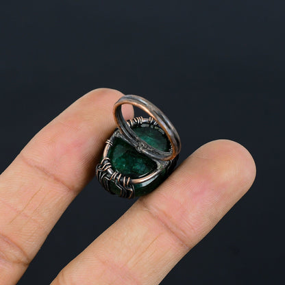 Green Emerald Gemstone Wire Wrapped Ring