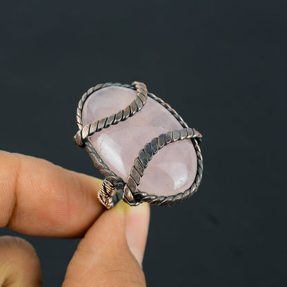 Pink Rose Quartz Gemstone Copper Ring