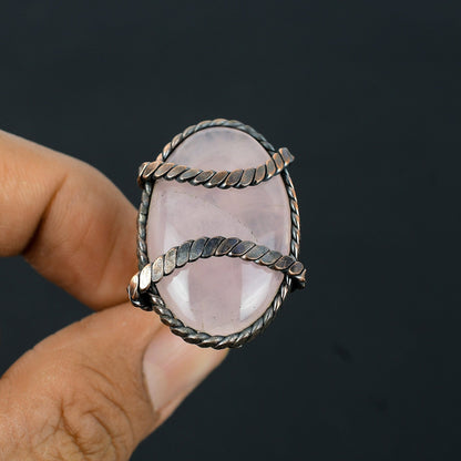 Pink Rose Quartz Gemstone Copper Ring