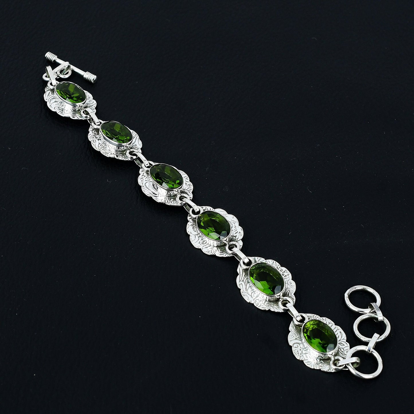Green Peridot Gemstone Sterling Silver Bracelet