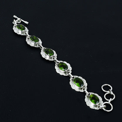 Green Peridot Gemstone Sterling Silver Bracelet