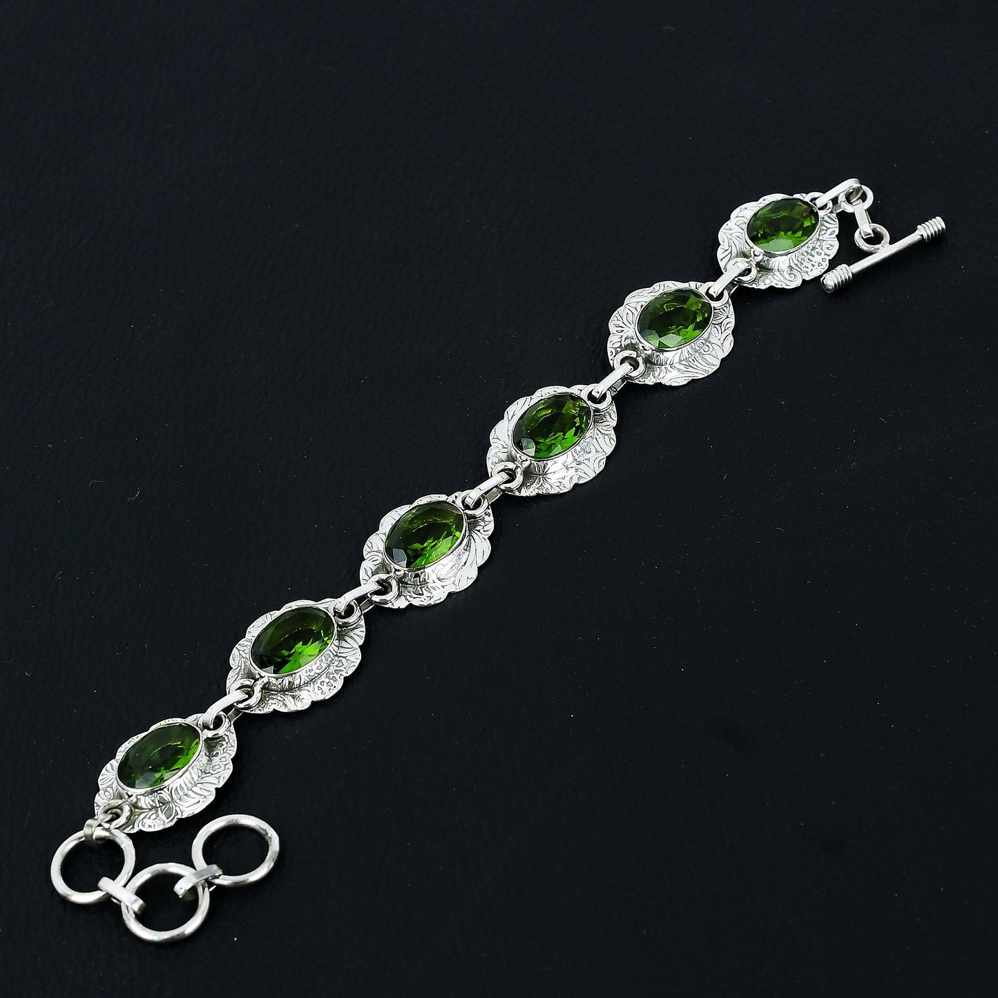 Green Peridot Gemstone Sterling Silver Bracelet