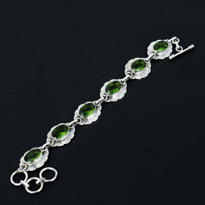 Green Peridot Gemstone Sterling Silver Bracelet