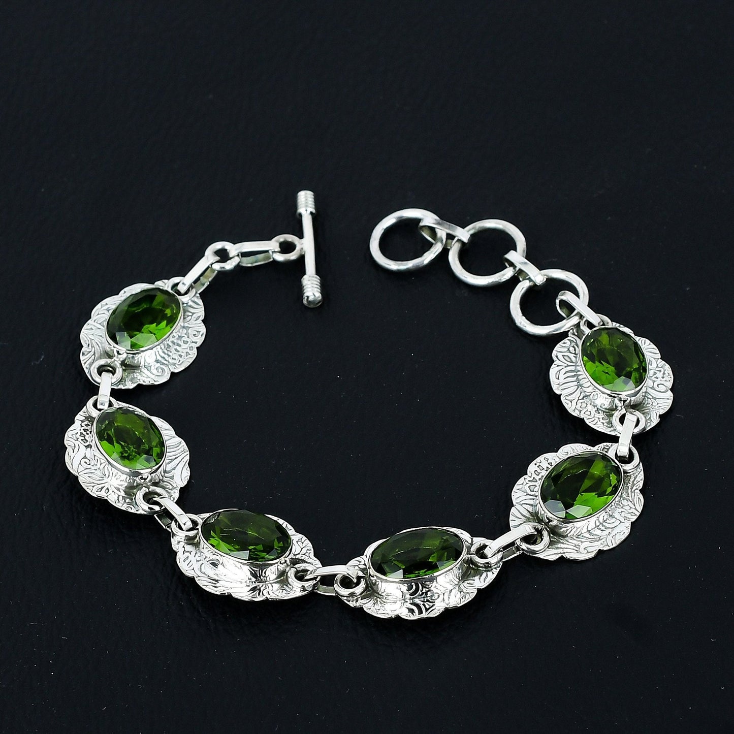 Green Peridot Gemstone Sterling Silver Bracelet