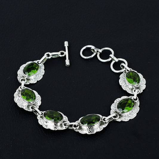 Green Peridot Gemstone Sterling Silver Bracelet