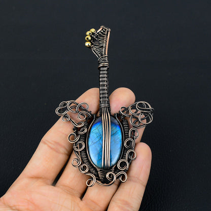 Blue Labradorite Gemstone Guitar Pendant
