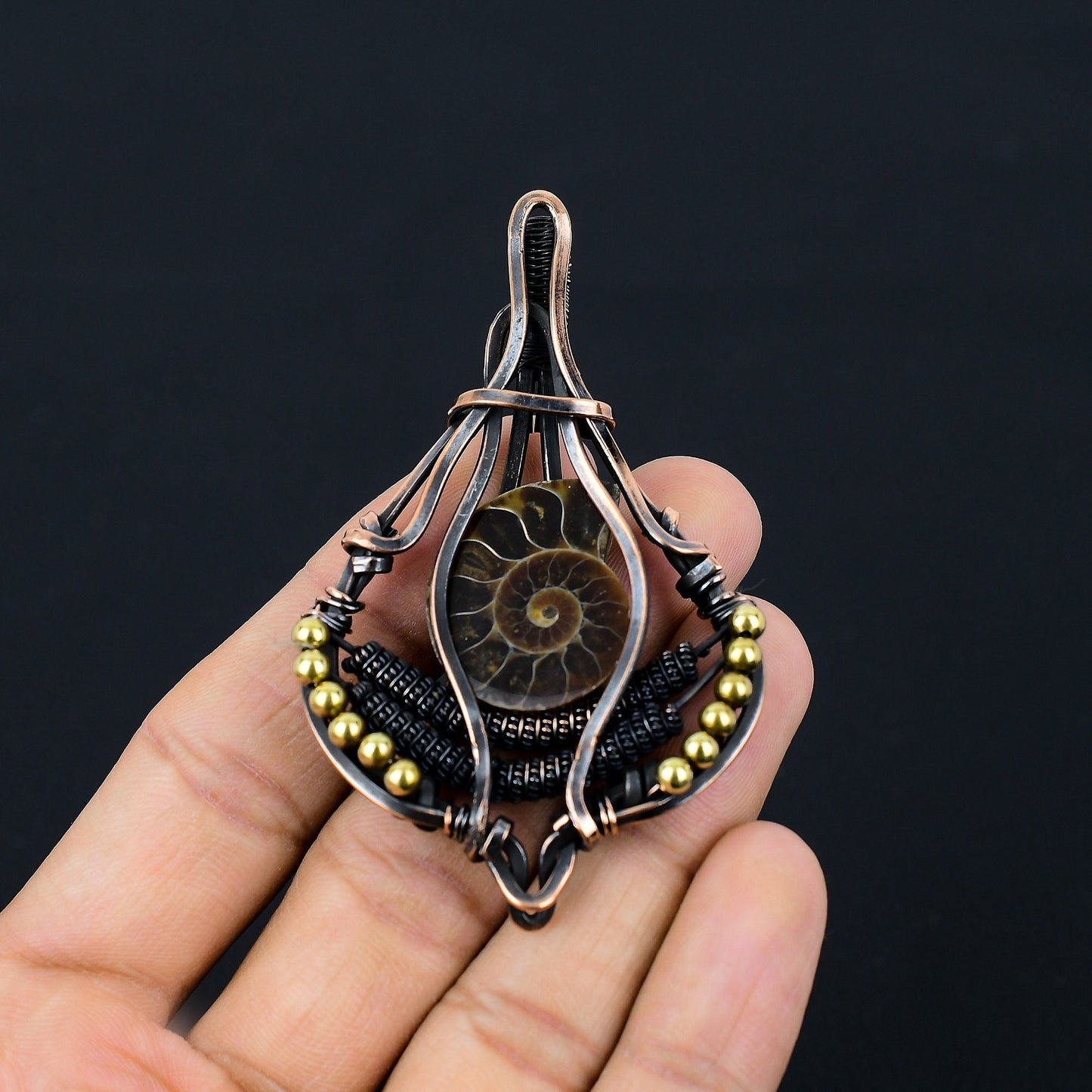Copper Ammonite Gemstone Pendant