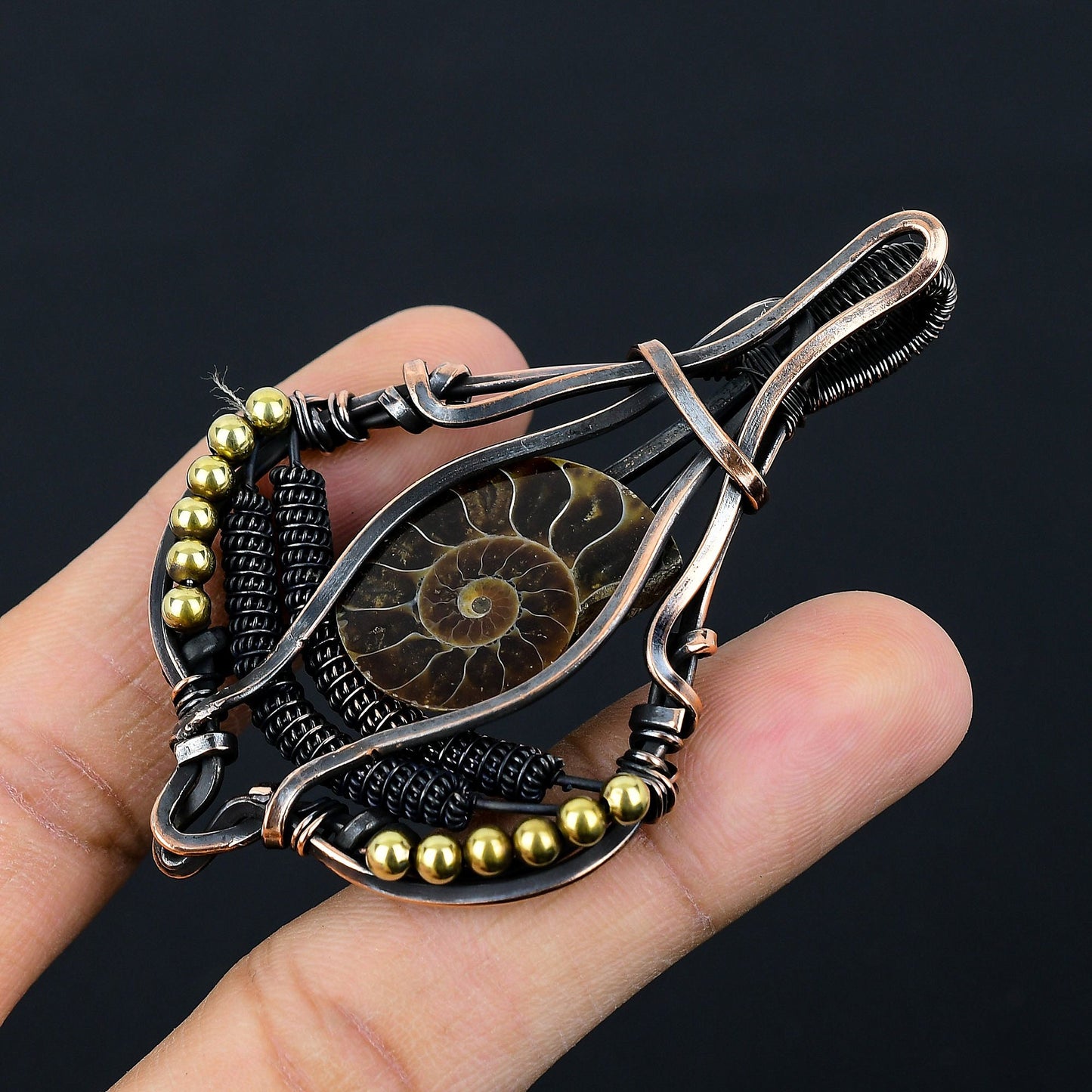 Copper Ammonite Gemstone Pendant