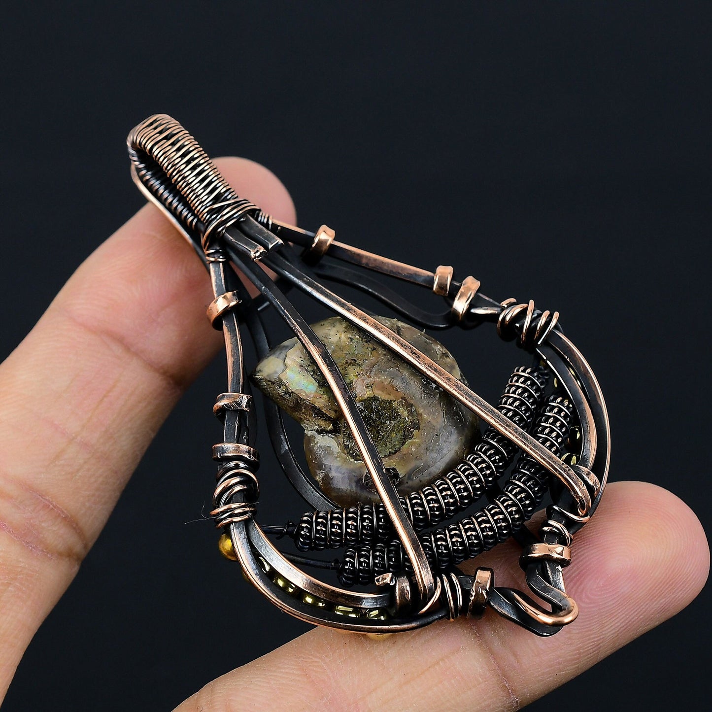 Copper Ammonite Gemstone Pendant