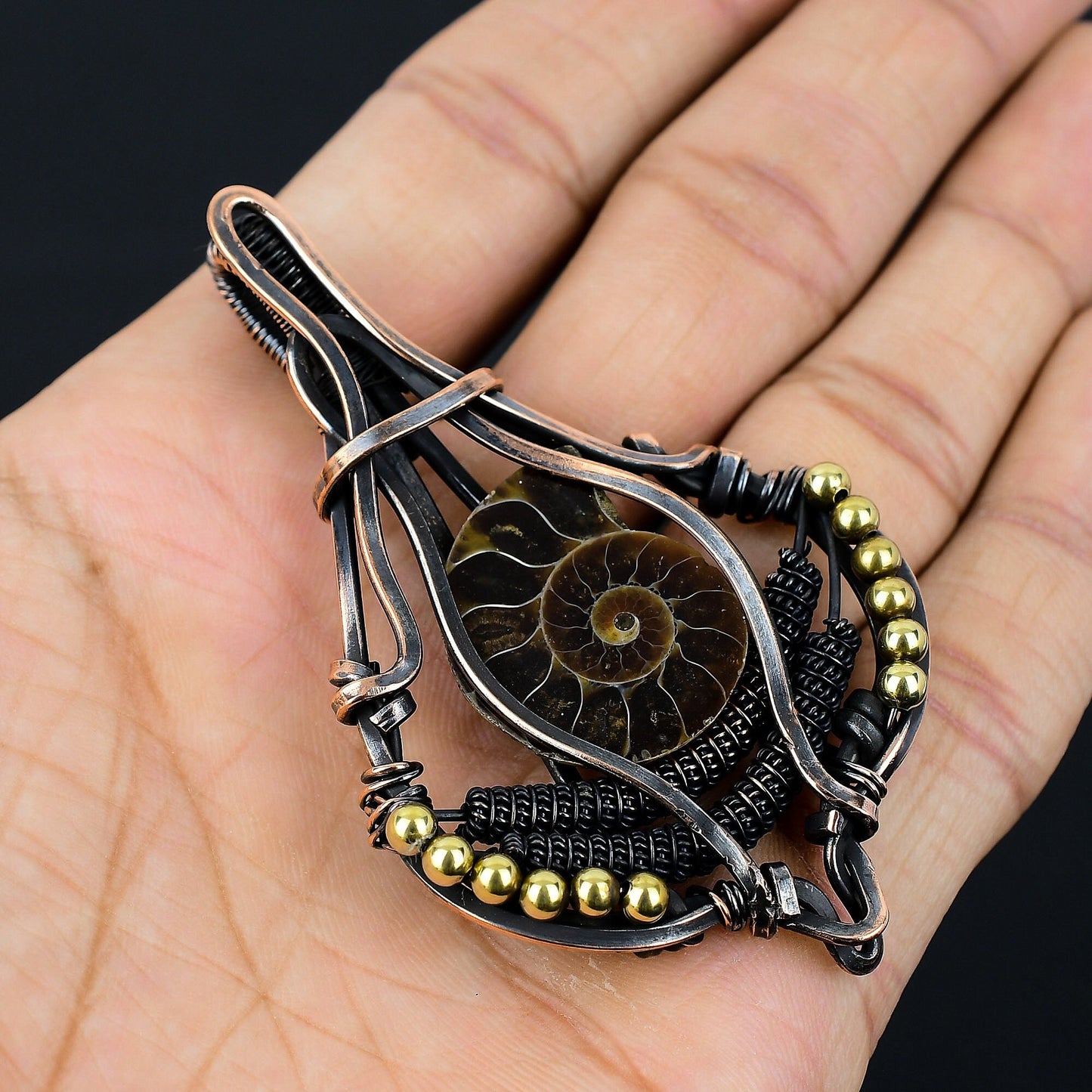 Copper Ammonite Gemstone Pendant