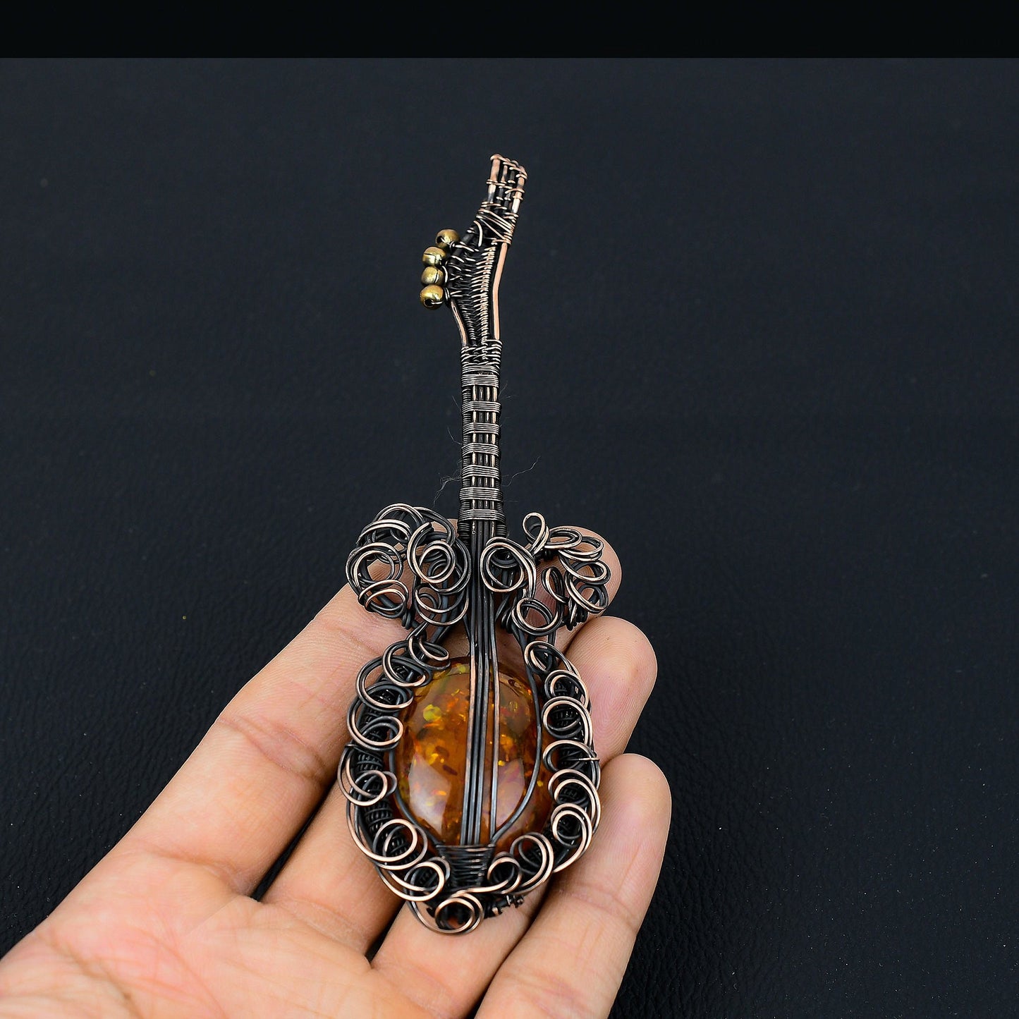 Yellow Baltic Amber Gemstone Guitar Pendant