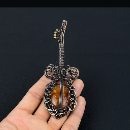 Yellow Baltic Amber Gemstone Guitar Pendant