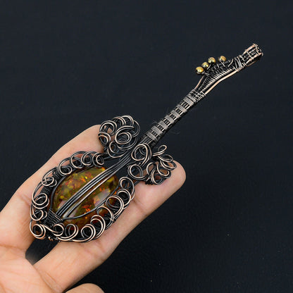 Yellow Baltic Amber Gemstone Guitar Pendant