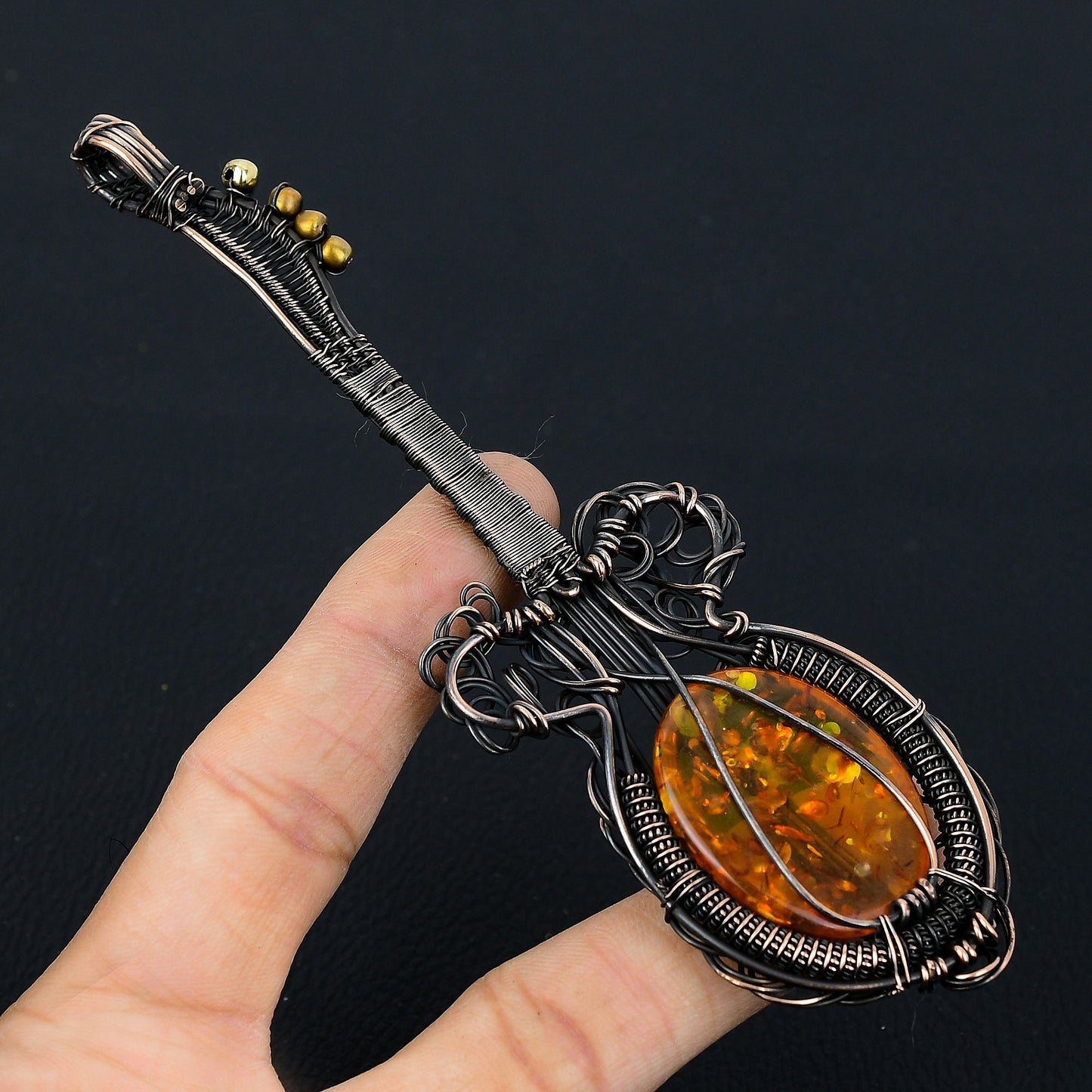 Yellow Baltic Amber Gemstone Guitar Pendant
