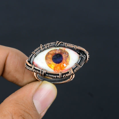 Blue Eye Gemstone Copper Ring