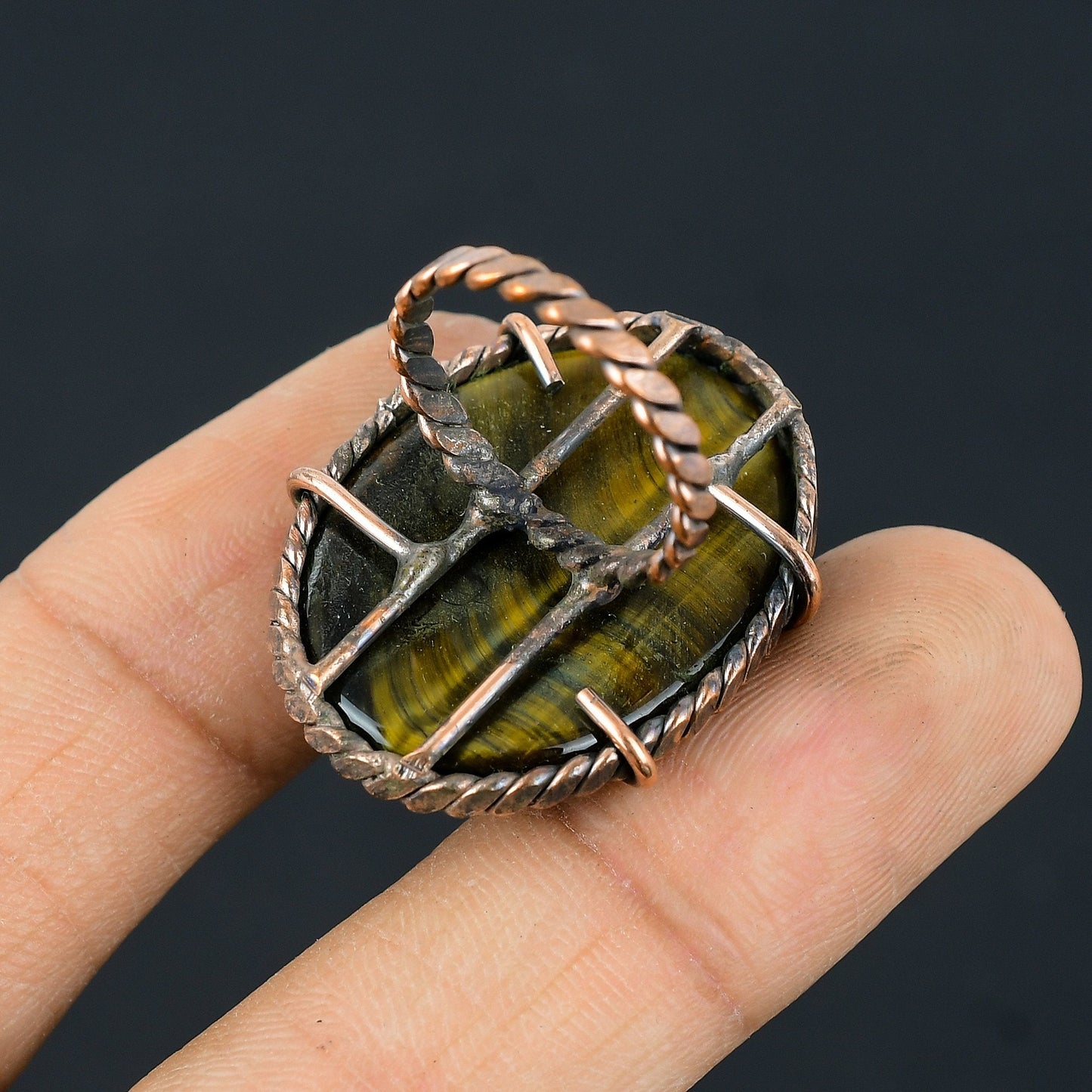Tiger Eye Copper Gemstone Ring