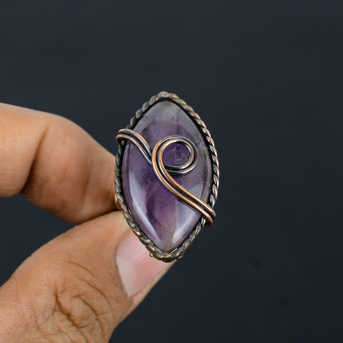 Purple Amethyst Gemstone Copper Ring