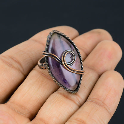 Purple Amethyst Gemstone Copper Ring