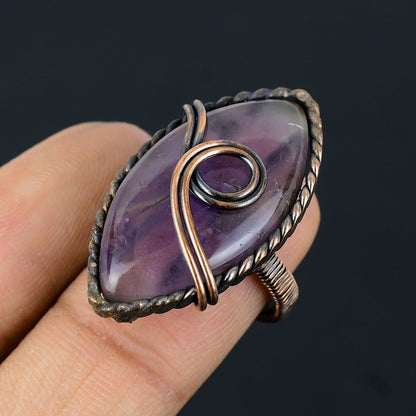 Purple Amethyst Gemstone Copper Ring