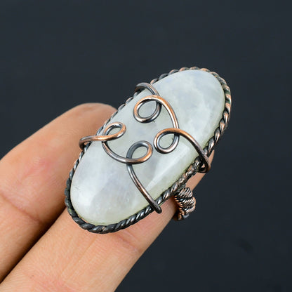 White Moonstone Gemstone Copper Ring