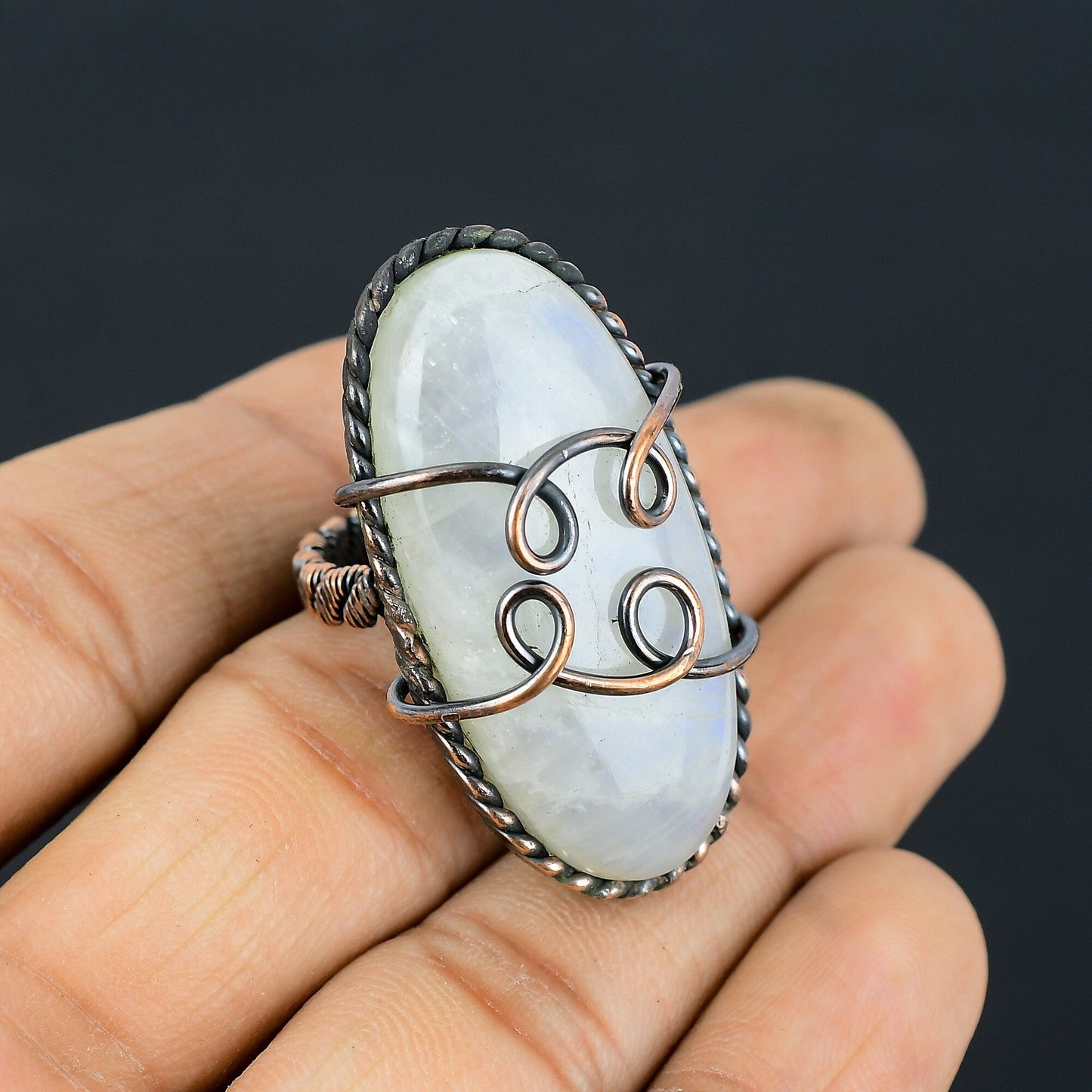 White Moonstone Gemstone Copper Ring