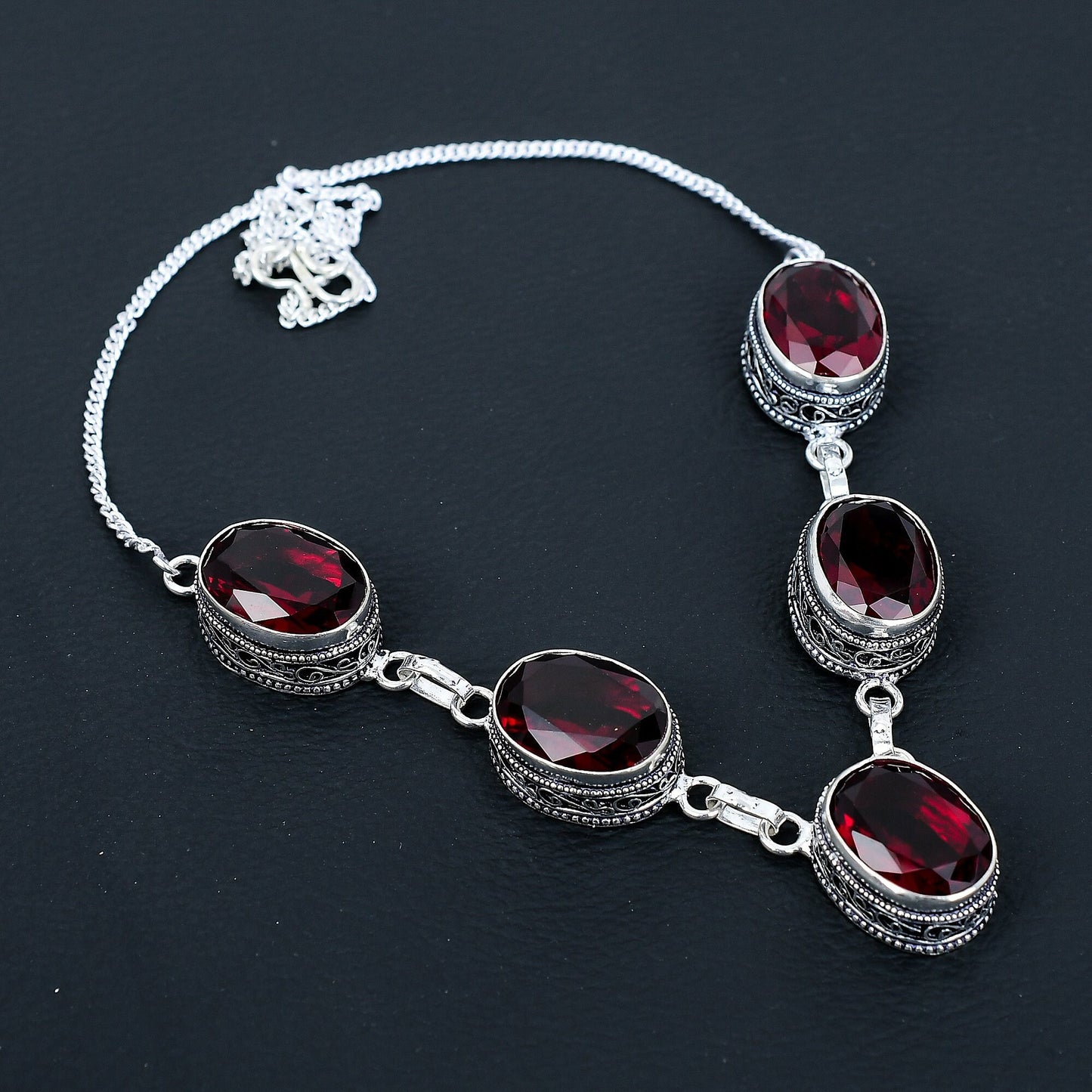 Red Garnet Sterling Silver Necklace