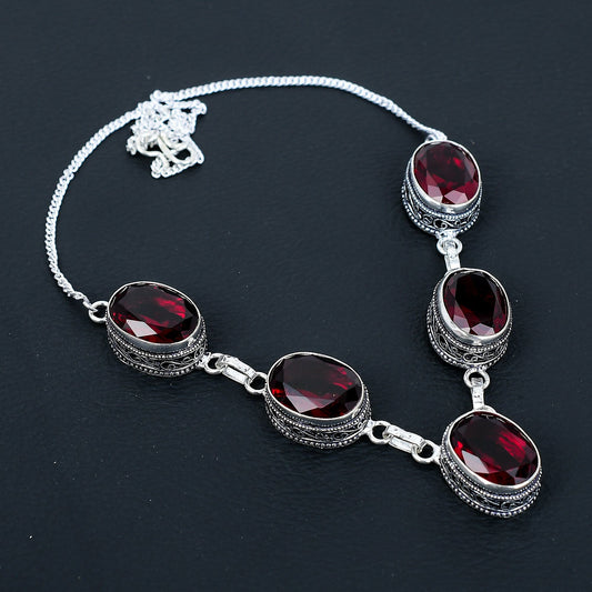 Red Garnet Sterling Silver Necklace
