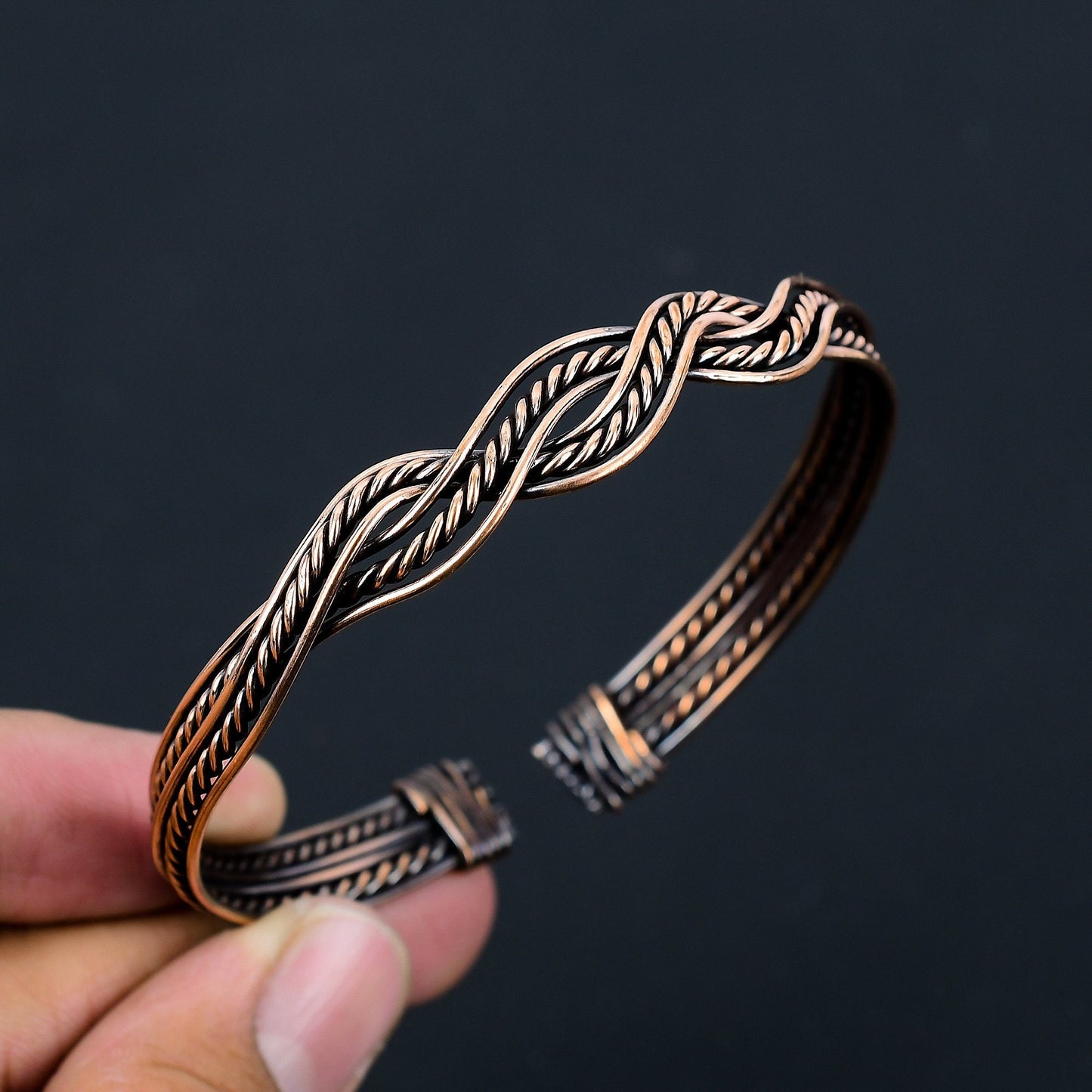 Oxidized Copper Gemstone Cuff Bracelet