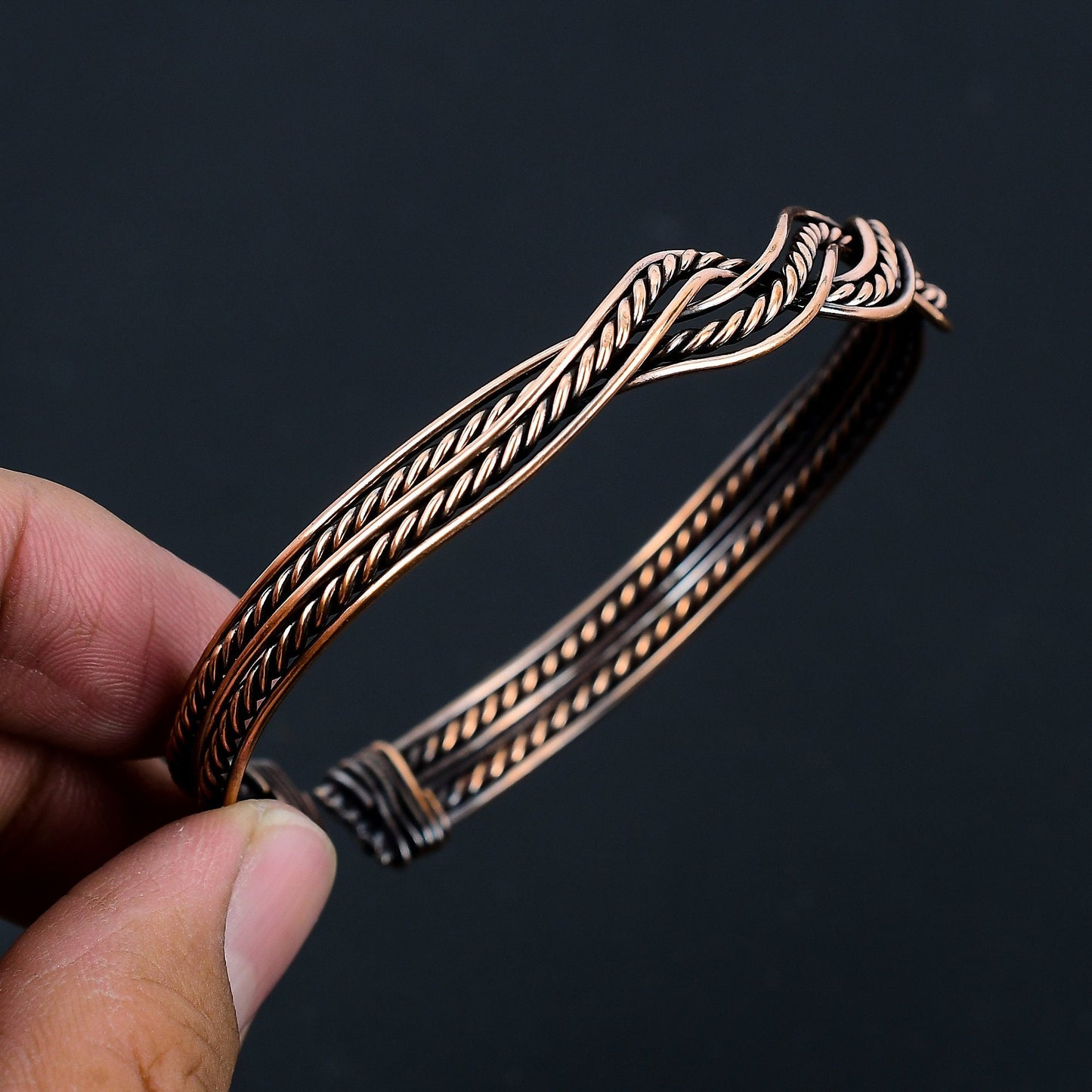 Oxidized Copper Gemstone Cuff Bracelet