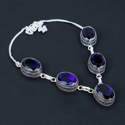 Blue Sapphire Sterling Silver Necklace