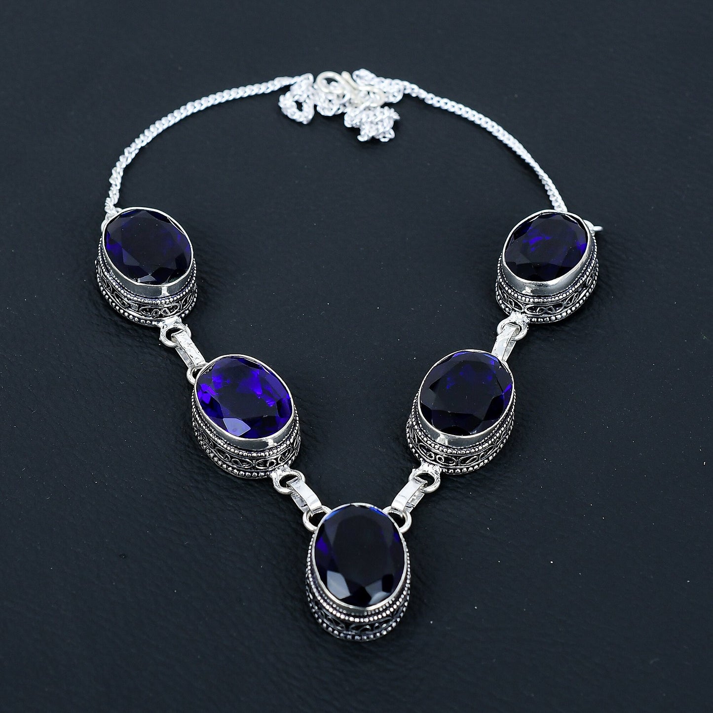 Blue Sapphire Sterling Silver Necklace