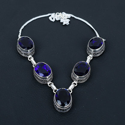 Blue Sapphire Sterling Silver Necklace