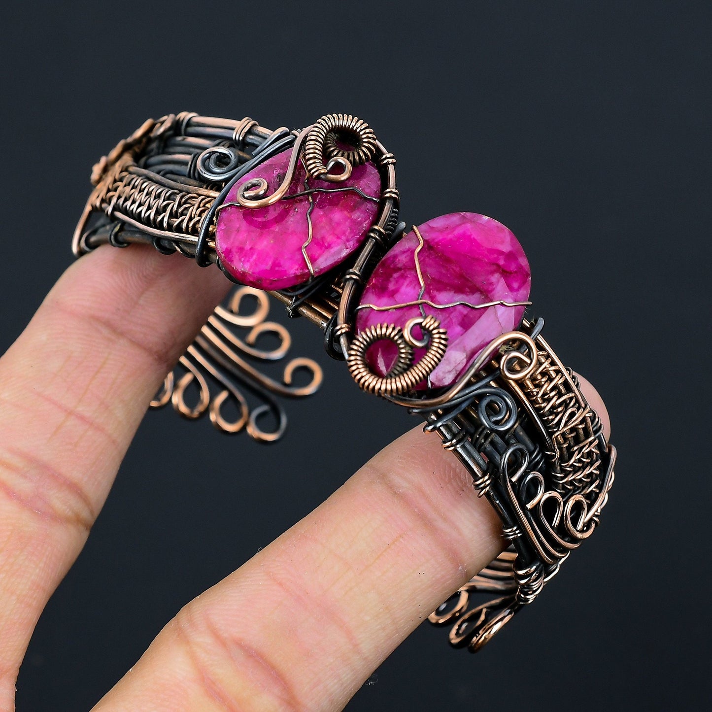 Red Ruby Gemstone Copper Cuff Bracelet